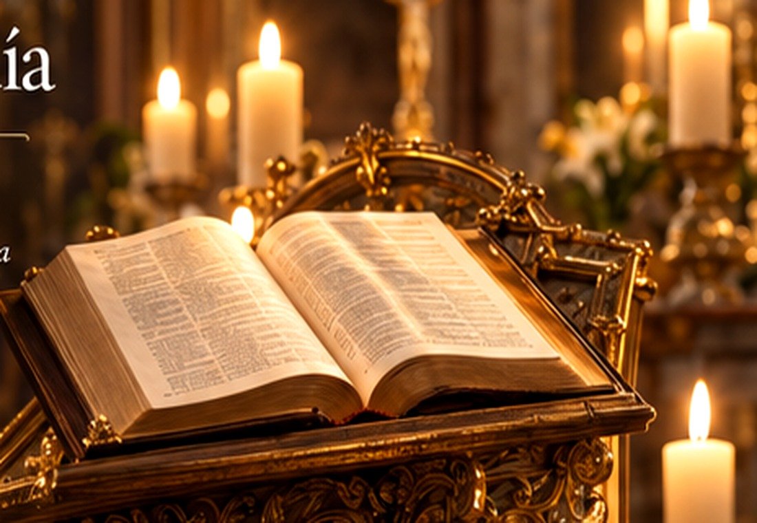 Biblia abierta entre velas encendidas